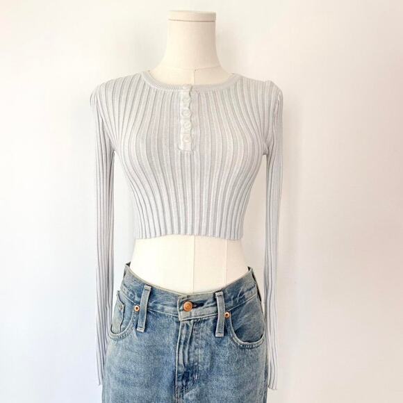 UNIF X URBAN OUTFITTERS CROPPED HENLEY SWEATER - Picture 1 of 6